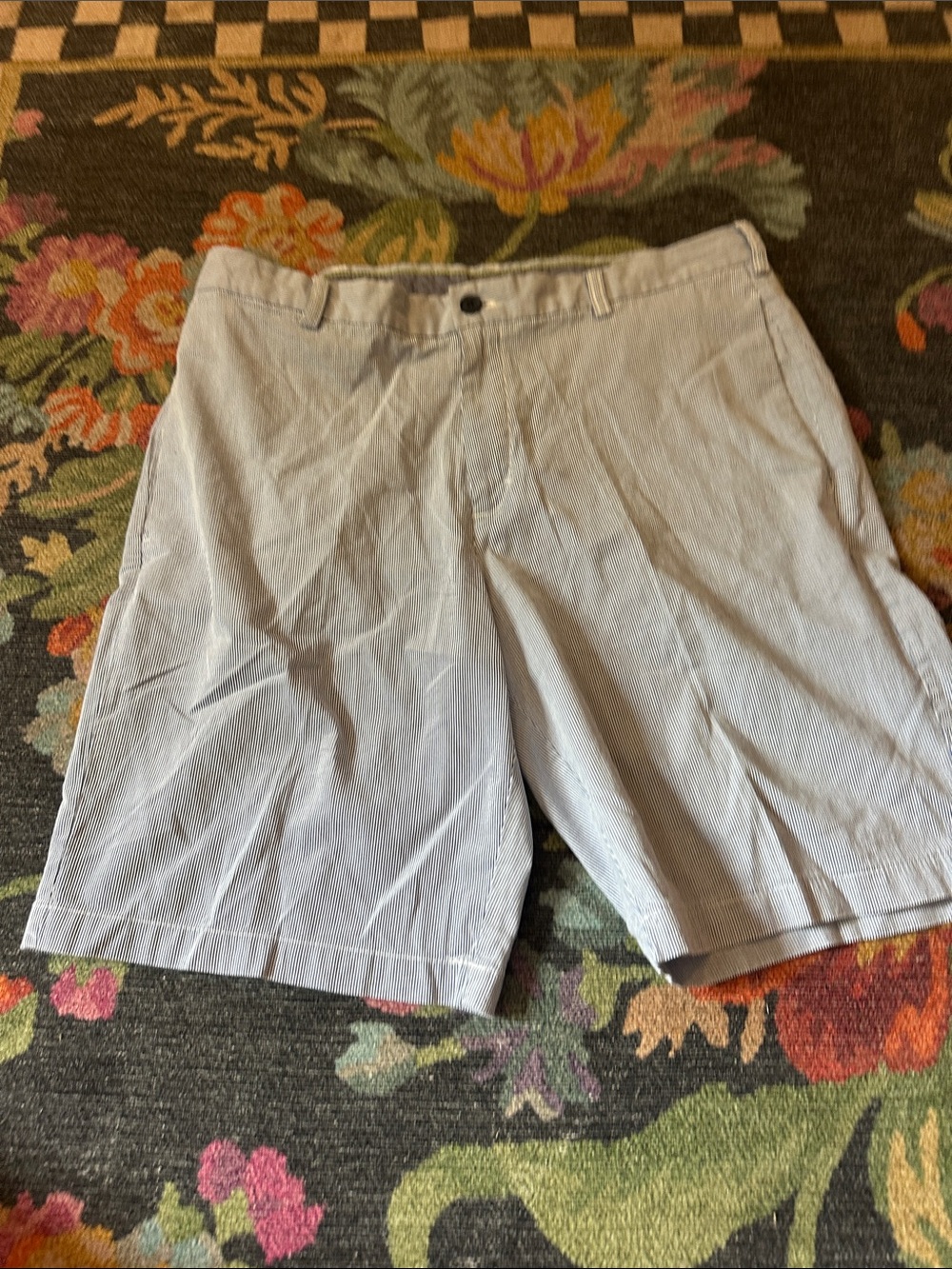 Izod Light Blue Striped Flat Front Shorts